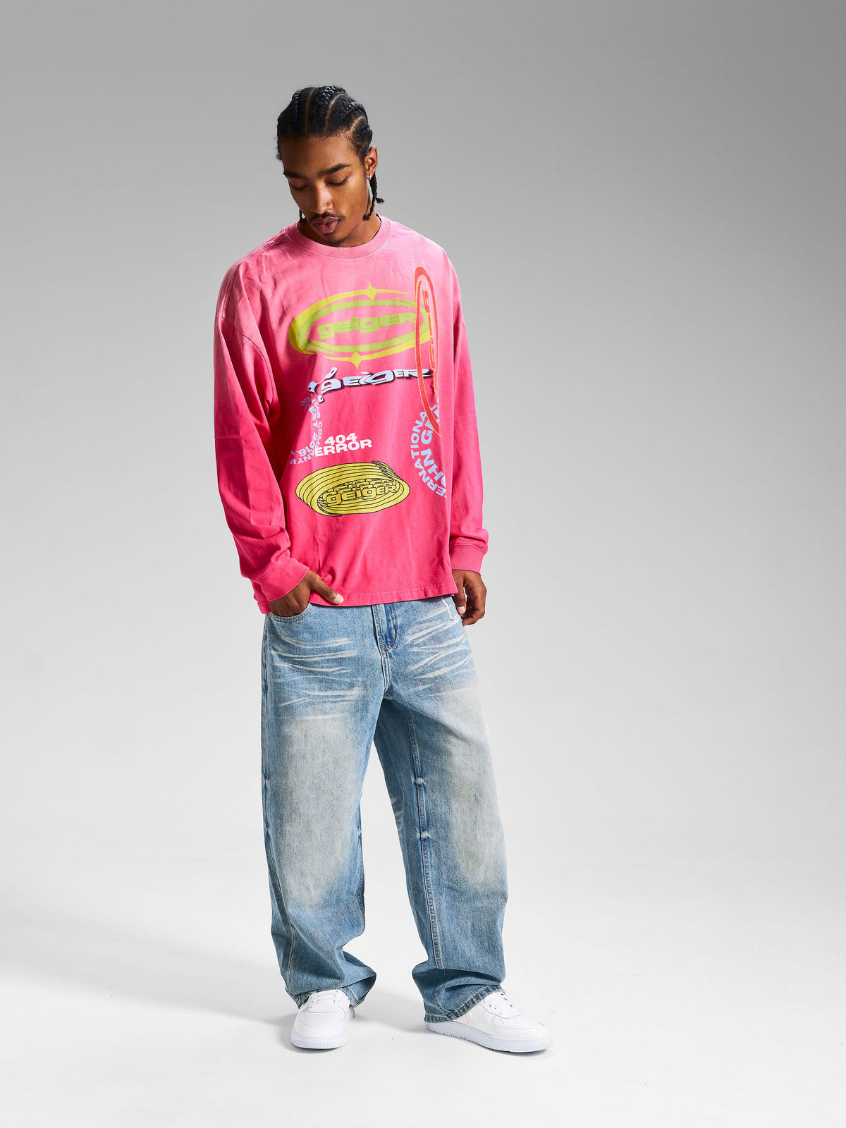 "404 Error" Misplaced Long Sleeve Tee in Pink/Multi