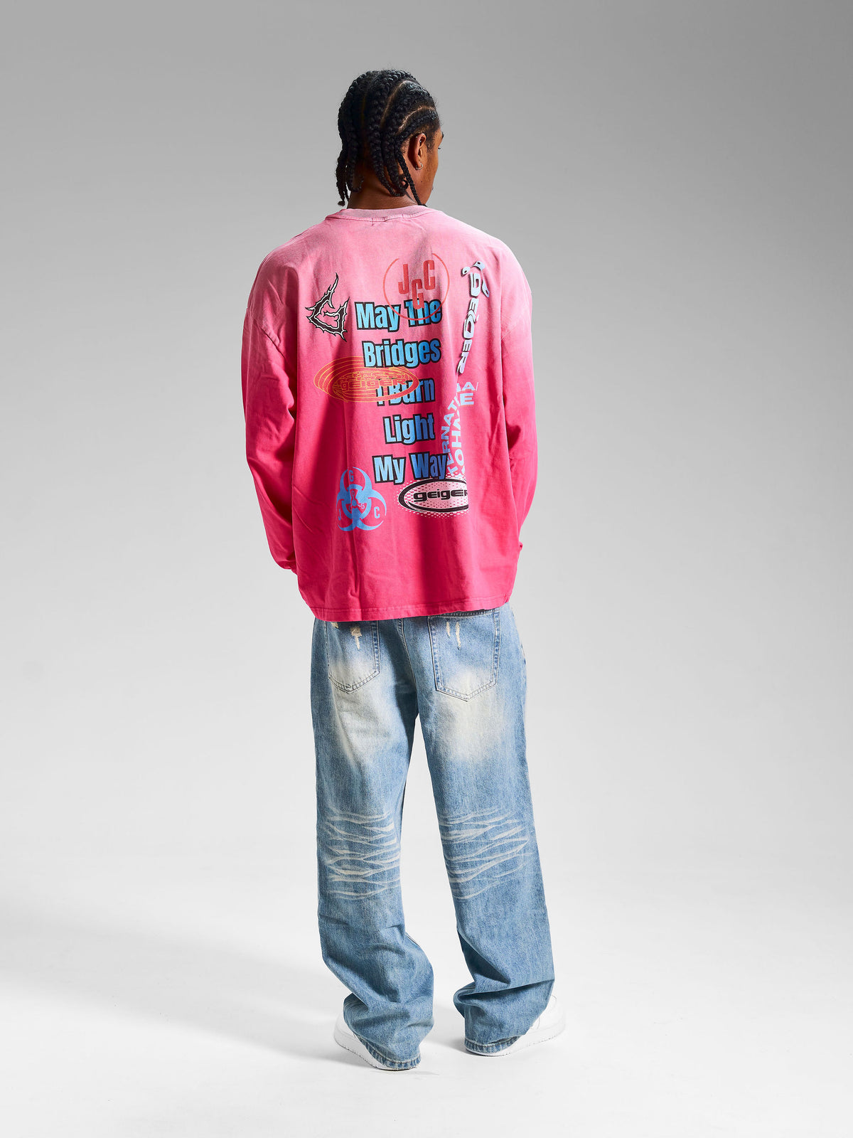 "404 Error" Misplaced Long Sleeve Tee in Pink/Multi