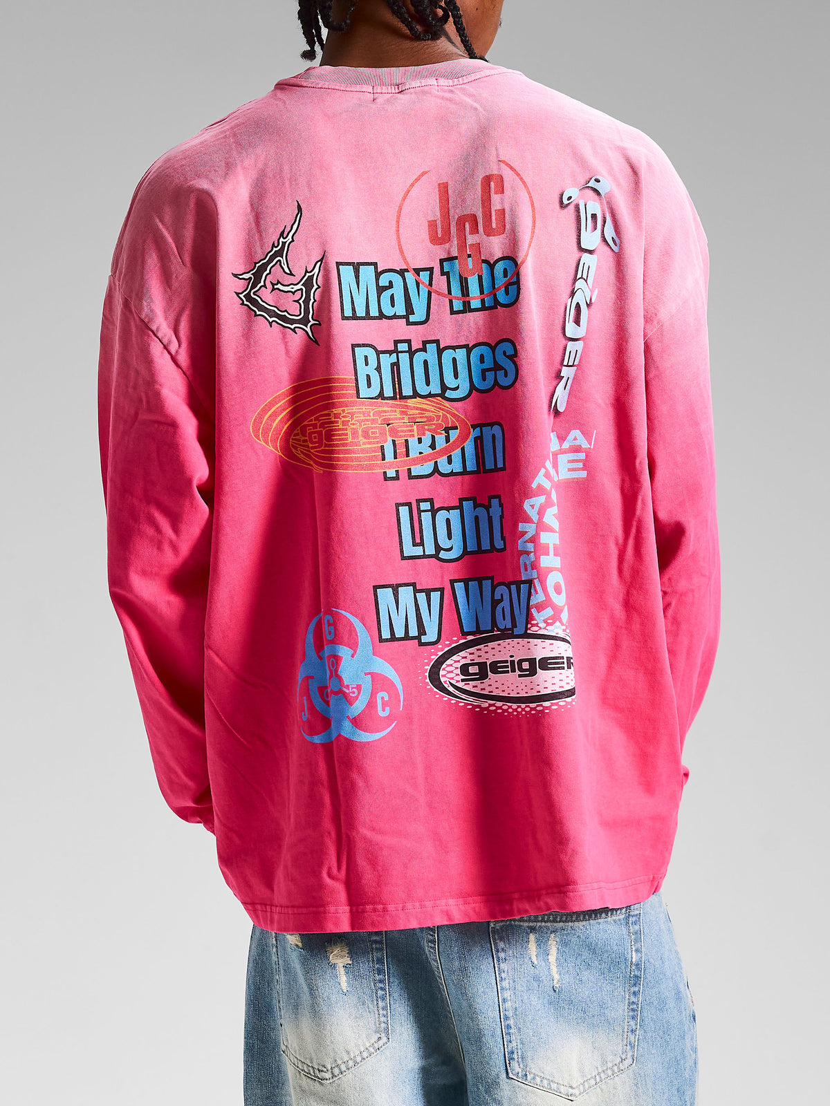 "404 Error" Misplaced Long Sleeve Tee in Pink/Multi