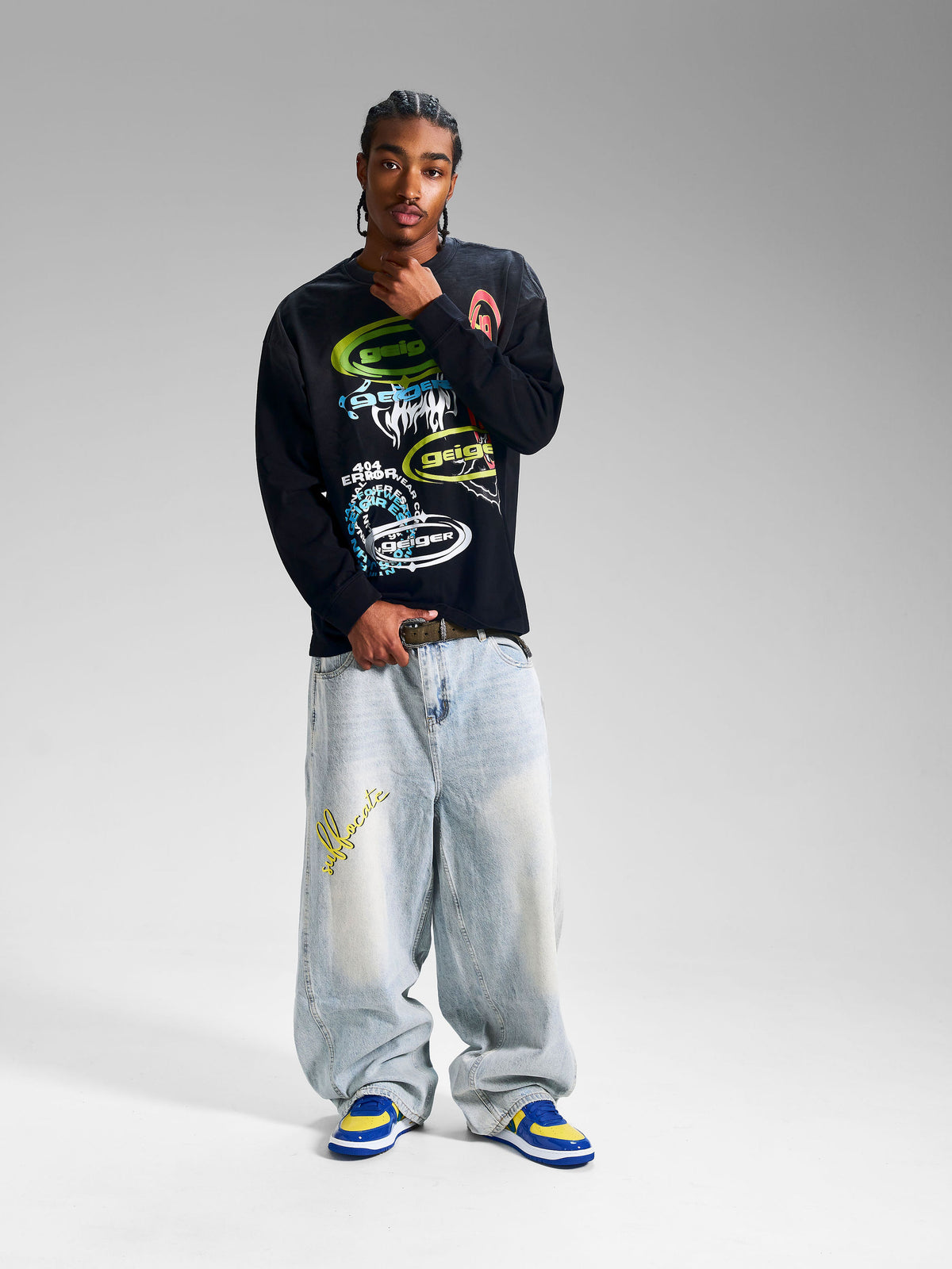 "404 Error" Misplaced Long Sleeve Tee in Black/Multi
